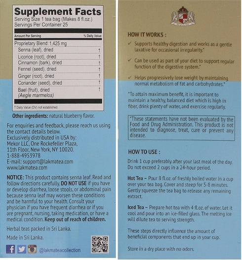 HYLEYS Lakma Super Cleanse Tea with Blueberry - 25 Tea Bags...