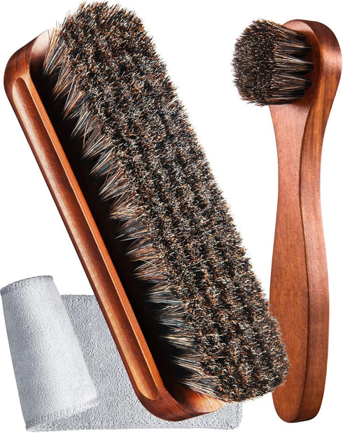3 Pieces Horsehair Shine Shoes Brush kit Polish Dauber Applicators (F)...