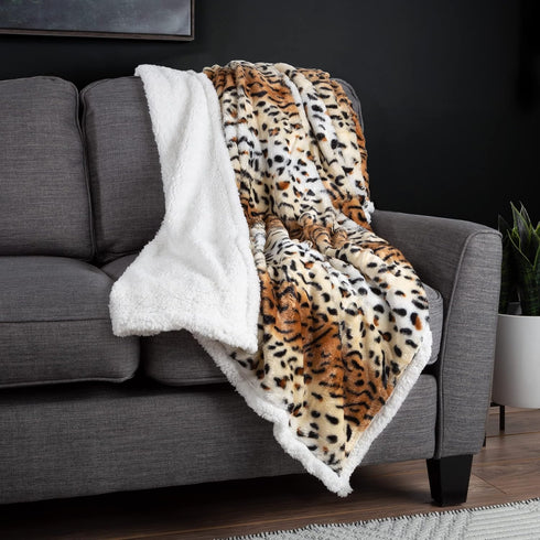 Lavish Home Fleece Sherpa Throw Blanket - Ultra Soft Plush Bed, Sofa or Couch 50" x 60" Tiger Set of 1...