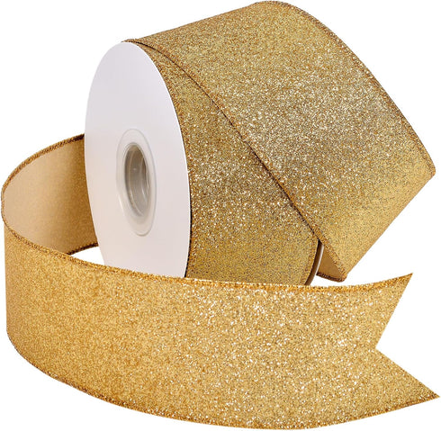 YAMA Glitter Wired Ribbon, Gold, 2-1/2 inch x 20 Yards, for Christmas, Gift Wrapping, Wreath, Crafts, Bow Making and Party Decoration...