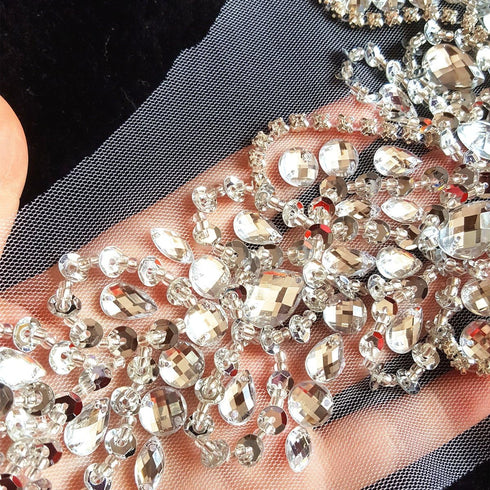 New Exquisite Pure Handmade Bright Crystal Patches Sew-on Rhinestones Applique with Stones Sequins Beads for Wedding Dress DIY Manual Accessories ...