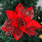 RECUTMS 10 PCS Red Glitter Poinsettia Flowers Christmas Tree Ornaments Fake Christmas Flowers Artificial Christmas Flowers Decorations Wedding Xma...