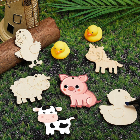 36 Pcs Wooden Farm Animals Cutouts Unfinished Wood Cutouts to Paint Wood Animal Cutouts Crafts Farm Animals Party Supplies for Kids School Classro...