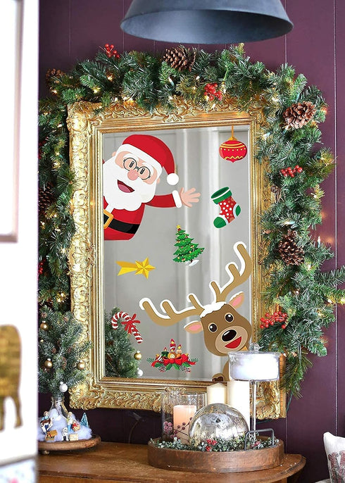 90shine 314PCS Christmas Decorations Window Clings - Xmas Holiday Snowflake Santa Elf Reindeer Gnome Peeking Decals, Winter Wonderland Party Suppl...