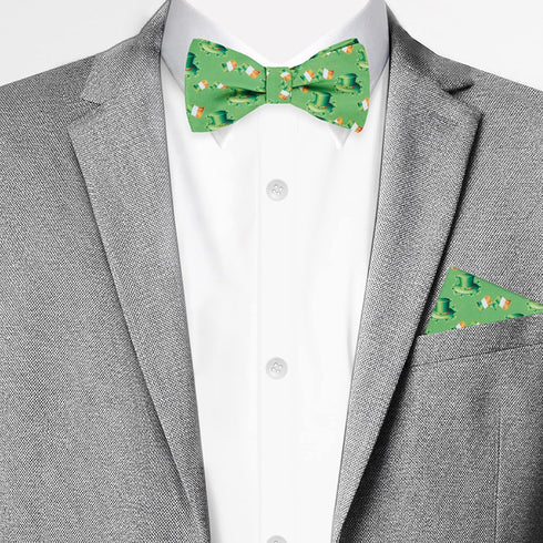 Jacob Alexander Men's Happy Saint Patrick's Day Leprechaun Hat Ireland Flag Diagonal Freestyle Self-Tie Bow Tie - Green...