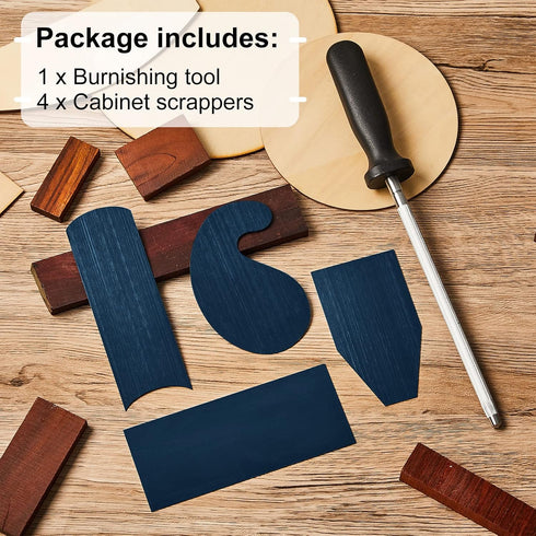 Cabinet Scraper Burnisher with 4 Piece Multi Shaped Scraper Set Manganese Steel Rectangle Curved Beveled Card Scraper Woodworking Carving Hand Cab...