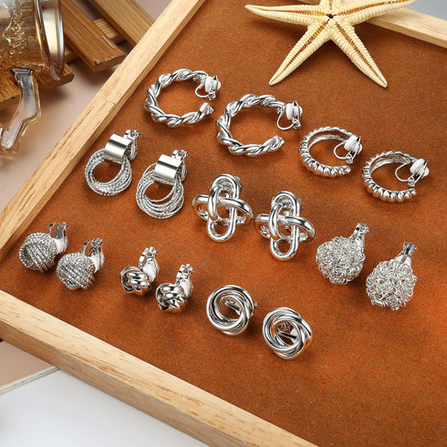 ORAZIO 8 Pairs Clip On Earrings for Women Gold Clip On Hoop Earrings Silver Clip On Stud Earrings Twist Chunky Hoop Earrings Non Pierced Fake Earr...