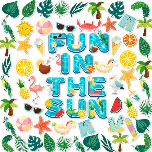 101Pcs Fun in The Sun Bulletin Board Decorations Summer Classroom Decor Pool Beach Leaf Paper Cutouts with Glue Points for Kids School Preschool O...