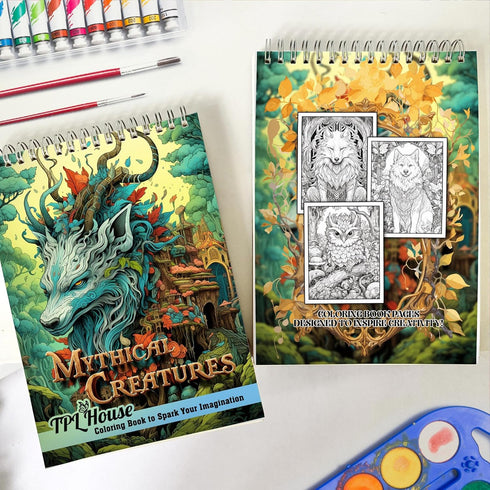 TPLHOUSE Mythical Creatures Coloring Book Spiral Bound for Adults, Premium Cover, Bring Mythical Creatures to Life with 30 Vibrant Coloring Pages ...