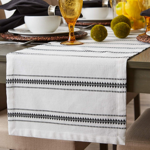 DII Zig Dobby Tabletop Collection, White Cotton Background with Embellished Stripe, Table Runner, 14x108, Black...