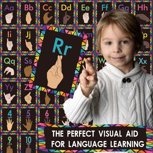 Sign Language Bulletin Board Letters - 36 ASL Alphabet Learning ABC Alphabet Poster Classroom Decor Cards Set Kindergarten/Primary School Classroo...