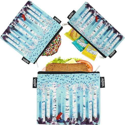 Artovida Artists Collective Reusable Lunch Bags with Zipper - Improved Dual Layer Design by Michelle Li Bothe (Germany) Birches...