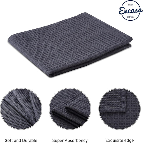Encasa Homes Anti-Odour Waffle Kitchen Dish Towels, 28"x18" (4 Pc Set) Highly Absorbent, Tea Towels for Cleaning & Quick Drying, Cotton - Grey...