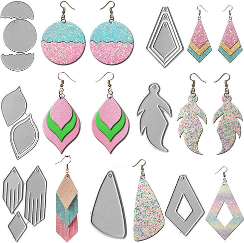 9Pcs Set Die Cuts - Earring Drop Tassel Teardrop Diamond Flower Leaf Feather Earring Cutting Dies for Card Making, Leather, Paper, DIY Crafts...