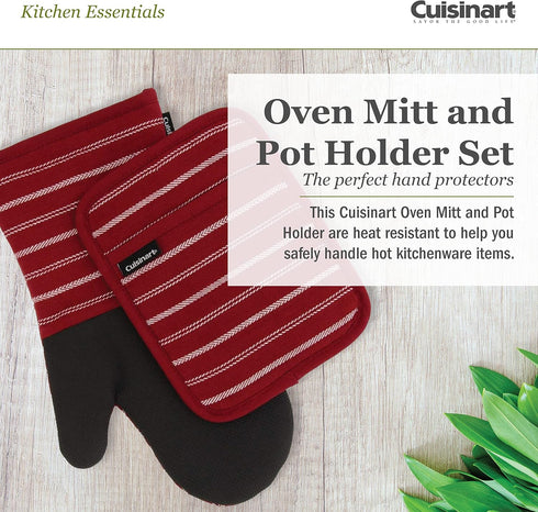 Cuisinart Neoprene Oven Mitts and Potholder Set-Heat Resistant Oven Gloves to Protect Hands and Surfaces with Non-Slip Grip, Hanging Loop-Ideal fo...
