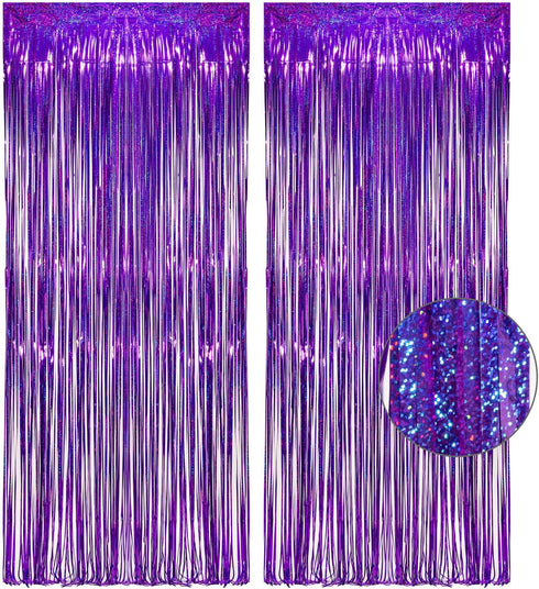 Purple Tinsel Curtain Party Backdrop - GREATRIL Foil Fringe Curtain Party Photo Booth Streamers for Hunters Mermaid Themed Decorations - 1m x 2.5m...