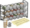 Deco Brothers Spice Rack Stand holder with 18 Bottles and 48 Labels, Black...