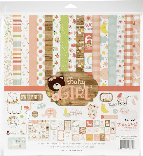 Echo Park Paper Company Baby Girl Collection Kit paper, pink, yellow, green, blue, 12-x-12-Inch...