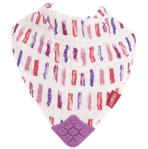 Nuby Reversible 100% Natural Cotton Muslin 3 Piece Teething Bib, Pink, Aqua, Purple, Flower, Butterfly, Stripes, Girl, 3 Count...