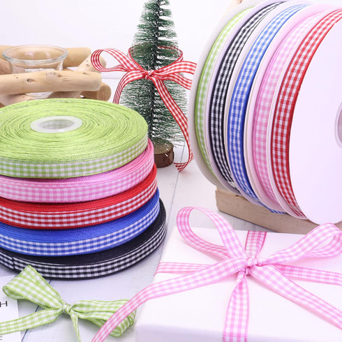 IDONGCAI Gingham Ribbon 3/8" x 50Yards Checkered Plaid Lace Ribbon for Crafts Gift Wrapping (Blue)...