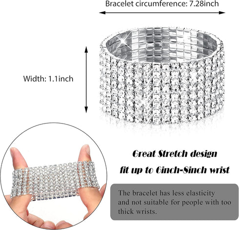 HAIAISO 7 Pieces Rhinestone Jewelry Set for Women Crystal Choker Necklace Tennis Stretch Bracelet Dangle Earrings Diamond Ring Rhinestone Tassel A...