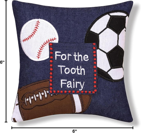 C&F Home Tooth Fairy Embroidered Pillow with Pocket for Boys Sports Theme for Boys and Girls Toothfairy Throw Small Petite Accent Pillow 6" x 6" f...