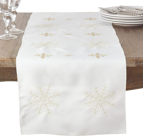 Saro Lifestyle Embroidered Snowflake Design Table Runner, Red, 16"x90"...