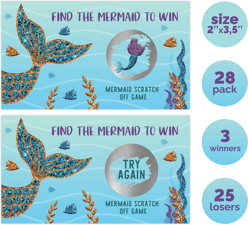 Mermaid Scratch Off Game - Mermaid Baby Shower Girls Birthday Party Activity - 28 Lottery Ticket Raffle Cards...