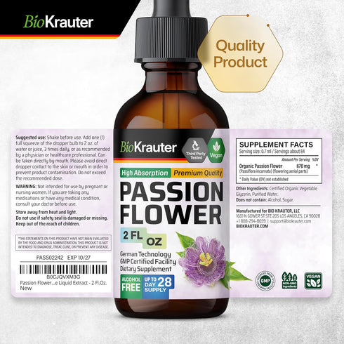Passionflower Tincture - Organic Passion Flower Extract for Mood Support - Alcohol and Sugar Free - Vegan Drops 2 Fl.Oz....