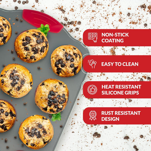 Boxiki Kitchen 12 Cup Mini Muffin Pan with Silicone Muffin Liners. Professional Cupcake Pan for Baking Muffin Mold, Mini Muffin Tin Non-Stick Stee...