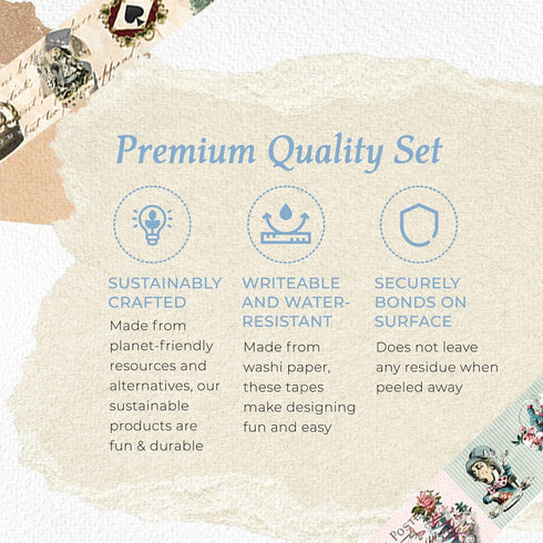 Alice in Wonderland Tea Party Washi Tape Set, Reusable Sticker Tape Roll, Versatile Crafting Supplies, Extra Long Tape, 10 Meters (394 Inches) Lon...