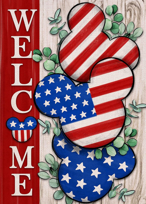 Welcome 4th of July Stars Stripes Cartoon Mouse Patriotic Decorative Garden Flag, American USA Memorial Day Yard Outside Decorations, Summer Outdo...
