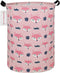 QUEENLALA Large Storage Basket,Laundry Hamper/Bathroom/Home Decor/Collapsible Round Storage Bin,Boys and Girls Hamper/Boxes/Clothing(Round-Pink Fo...