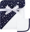 Hudson Baby Unisex Baby Cotton Hooded Towel and Washcloth, Navy Silver Star, One Size...