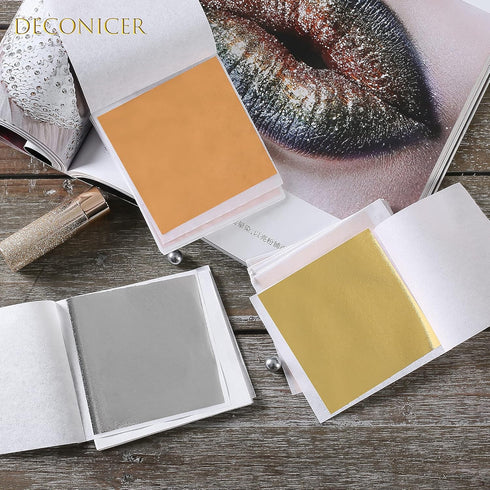 100Sheets Rose Gold Leaf Sheets.Pure Copper Leaf Sheets, Gold Foil Sheets Multipurpose for Art,Painting,Decoration,Furniture,Crafts,Pictures,Frame...