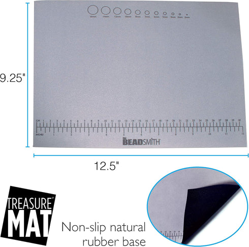 The Beadsmith Non-Slip Treasure Mat, 12.5 x 9.25 inches, Non-Slip Rubber Base with Soft Padded Surface, Laser Printed Measurements in Both inches ...