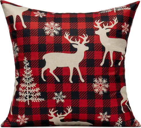 VAKADO Farmhouse Christmas Throw Pillow Covers Outdoor 20x20 Set of Decorations Buffalo Check Red Deer Plaids Cushion Cases Winter Livingroom Snow...