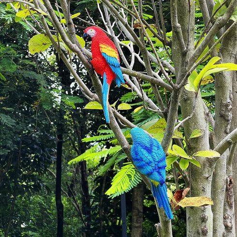 Realistic Parrot Sculpture Resin Hanging Parrots Garden Statues Lifelike Bird Figurines Landscape Ornament Patio Yard Lawn Figurine Tree Decor(Blu...