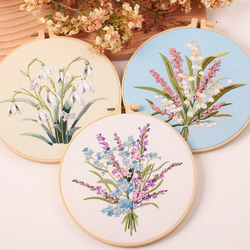 Harimau 3Pc Embroidery Kit for Beginners, Floral Plant Pattern,Cross Stitch Kits Set, Including Stamped Embroidery Cloth with 3 Embroidery Hoops, ...