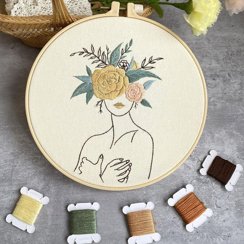 Harimau 3 in Beginner Embroidery Kit,Floral Plant Pattern,Cross Stitch Kits , Including Stamped Embroidery Cloth with 3 Embroidery Hoops, Color Th...