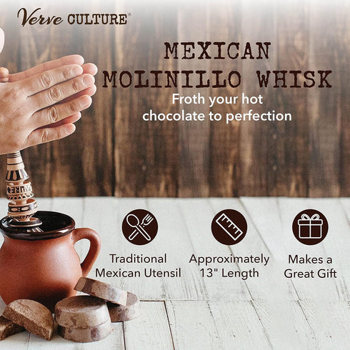 Traditional Molinillo Whisk by Verve CULTURE, Wooden Stirrer and Frother for Mexican Hot Chocolate, Authentic Mexican Cookware, Handmade Wooden Ki...
