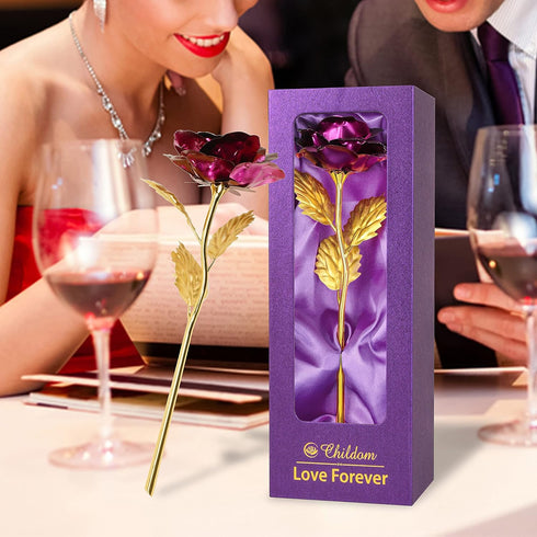 Childom Birthday Gifts for Women,Christmas Rose Gifts for Mom,Purple Rose Present for Her,Wife,Sweet Artificial Flower for Grandma,Daughter,Women,...
