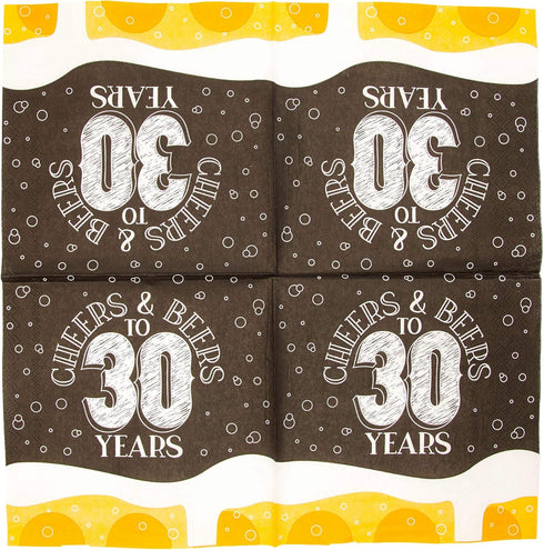 Sparkle and Bash Cheers & Beers Paper Napkins - Cheers to Beers and 30 Years - 6.5 x 6.5 in Folded, 100 Count - 2-Ply Absorbent Lunch Napkins for ...