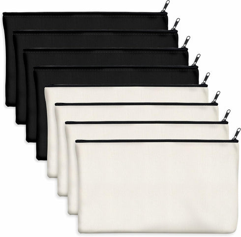 8 Pack Blank Cotton Canvas DIY Craft Zipper Bags Pouches Pencil Case for Makeup Cosmetic Toiletry Stationary Storage (Beige &Black 8.3” x 4.7”)...