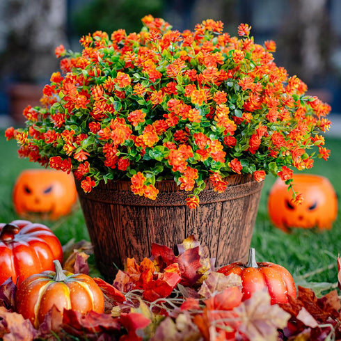 Artificial Fall Flowers Outdoor Fake Mums - 12 Bundles Fake Plants UV Resistant No Fade Faux Plastic Greenery Garden Porch Patio Fall Home Decor (...