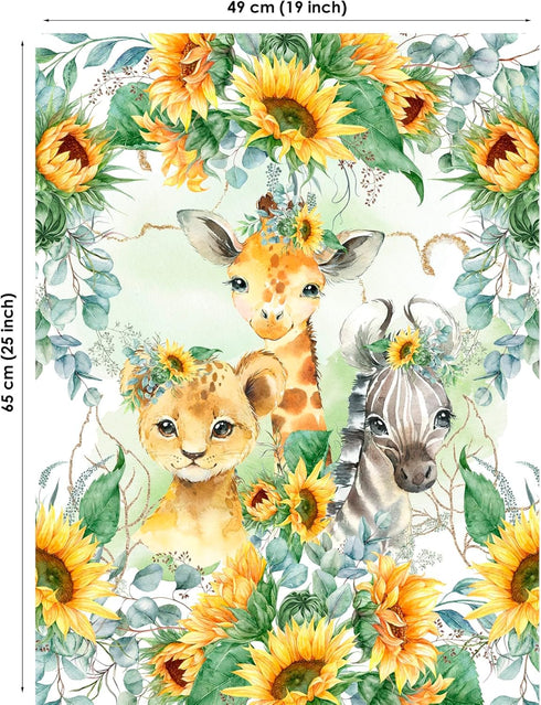 UNIQUE Sunflowers Safari Fabric Panel 19x25 in, Quilting Panel, Baby Quilt Panel, Cotton Baby Panel, Blanket Panel, Cotton Fabric for Quilting...