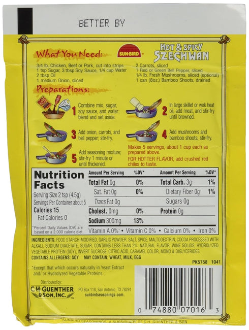 Sunbird Seasoning Mix Hot Spicy Szechwan, 0.75 oz (4 Packs)...