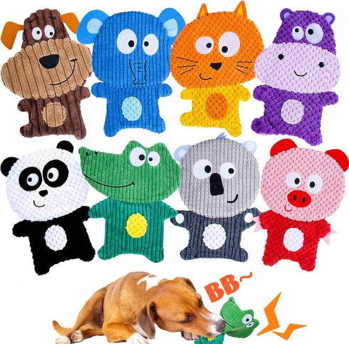 No Stuffing Dog Toys, 8 Pack Dog Squeaky Toys, Durable Plush Dog Toys, Cute Animal Plush Toys, Pet Entertaining Toys Interactive Teething Chew Toy...