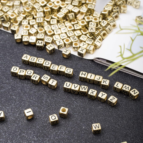 ToBeIT 1000Pcs Letter Beads Gold Letter Bead Acrylic Alphabet A-Z Cube Beads for Jewelry Making, Bracelets, Necklaces...