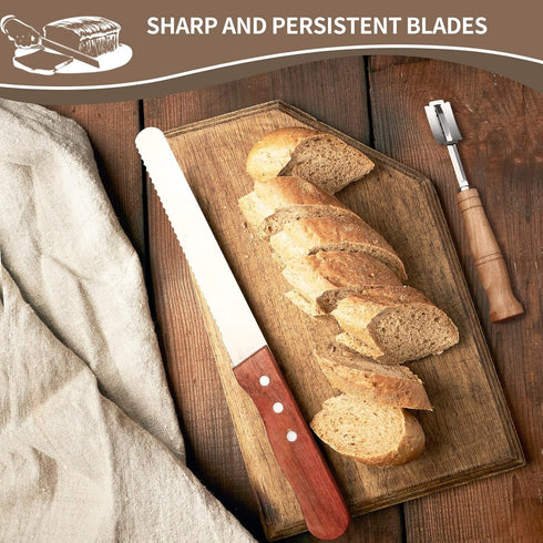 Baker's Essential Sourdough Baking Supplies Set, Lame Bread scoring tool, 12-Inch Serrated Cutting Knife for Homemade Bread or Cakes, Bread Making...
